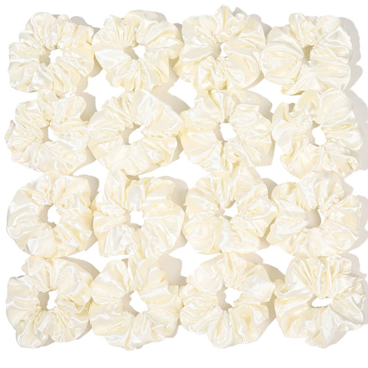 16 Pcs Scrunchies for Women - White Satin Silk Scrunchies for Girls Hair Ties Elastics Bands Ponytail Holder Hair Accessories