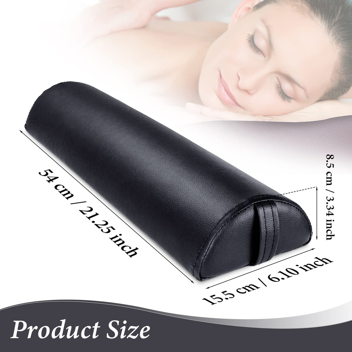 Noverlife Half Round Massage Bolster, Professional PU Semi-Round Massage Bolster Pillow Cushion with Strap Handle, Cozy Positioning Bolster Support Pad for Leg Knee Neck Back Pain Relief - Black