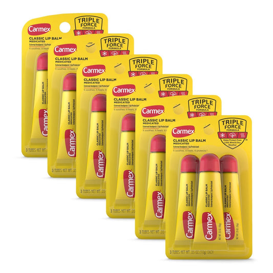 Carmex Medicated Lip Balm Tubes, Lip Moisturizer for Dry, Chapped Lips, 0.35 OZ - (6 Packs of 3)