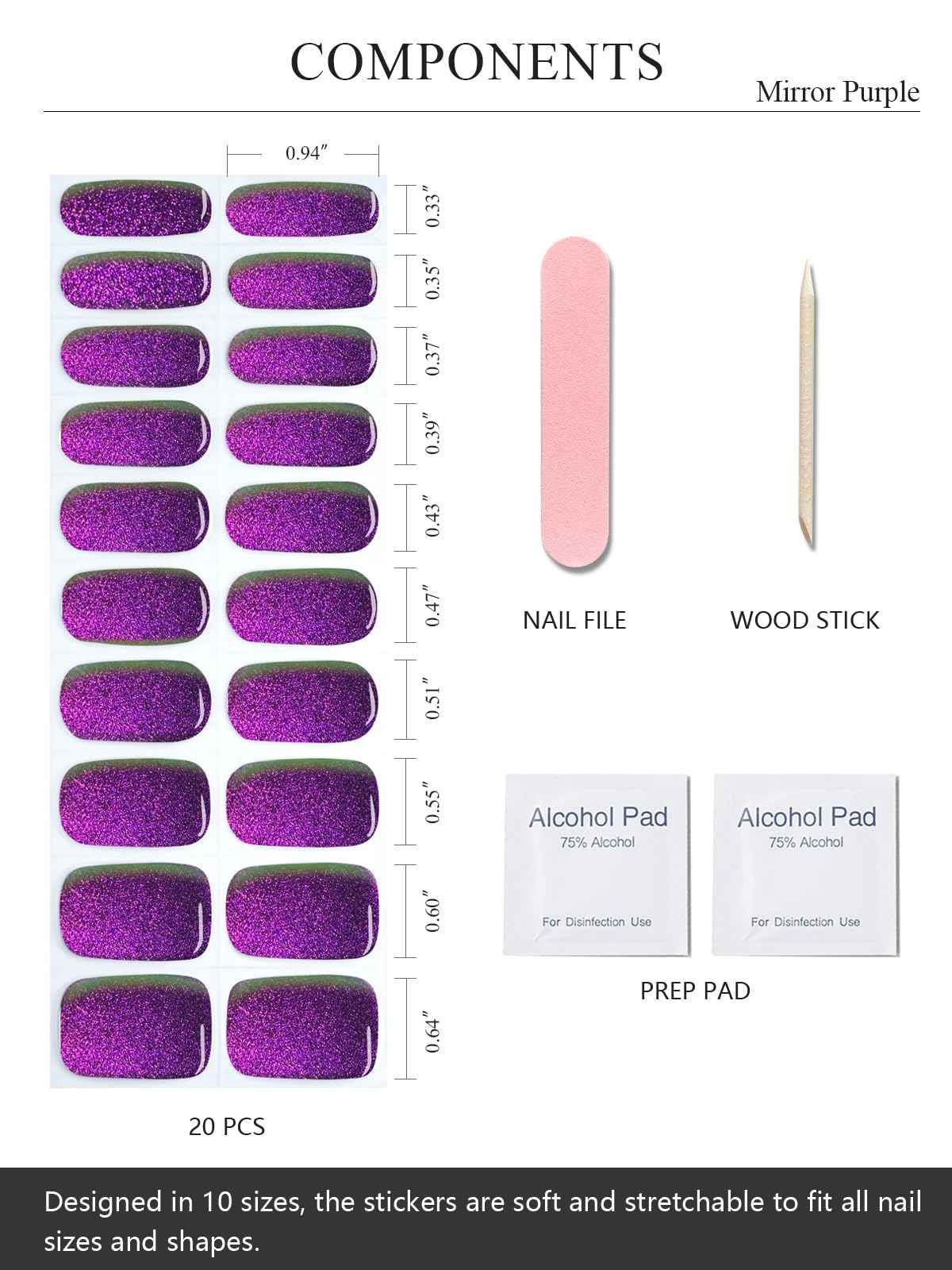 AutyaMee Semi Cured Gel Nail Strips (Mirror Purple), Chameleon, 20 Pcs Gel Nail Wraps, Stickers, Salon Quality, Long Lasting, Works with Any UV Lamps