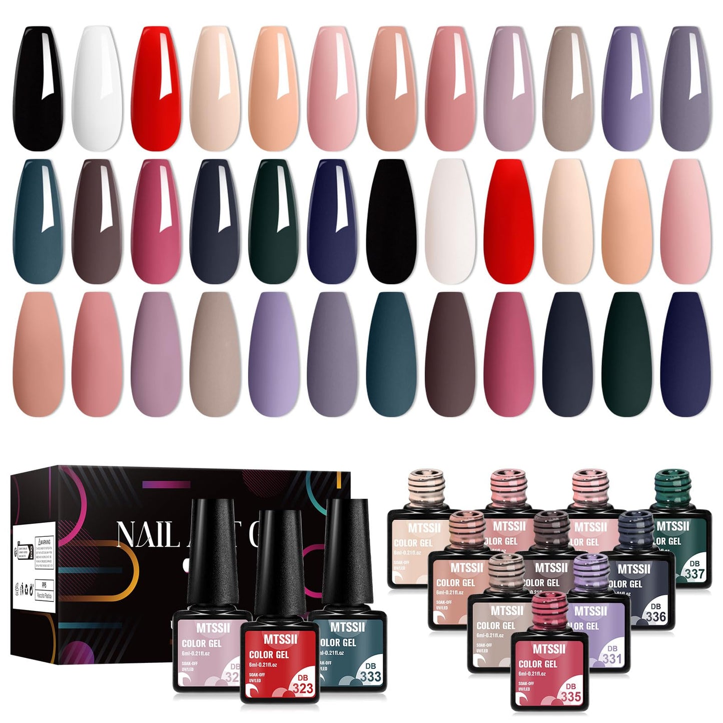 MTSSII Gel Polish Set18 PCS Gel Nail Polish Set 18 Colors Gel Polish Kit Colorful White Pink Red Blue Black Collection Gel Gifts for Women