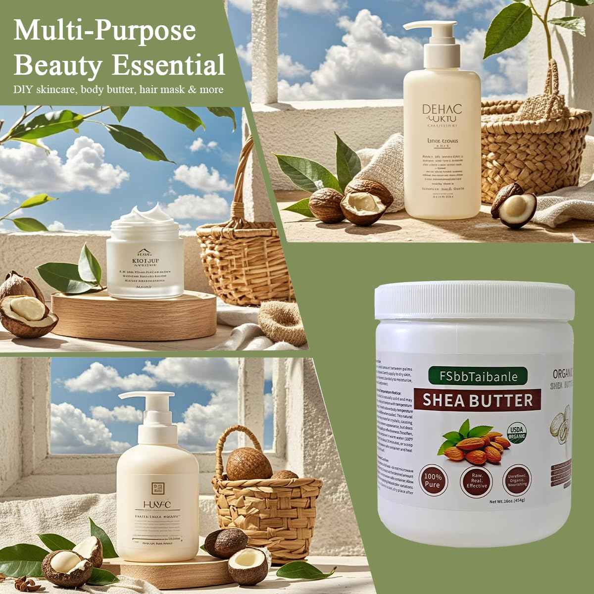 FSbbTaibanle Shea Butter 16 oz – Pure & Organic Moisturizer for Skin, Hair & DIY – Raw, Unrefined, Non-GMO, Ivory Color, Grade A Quality