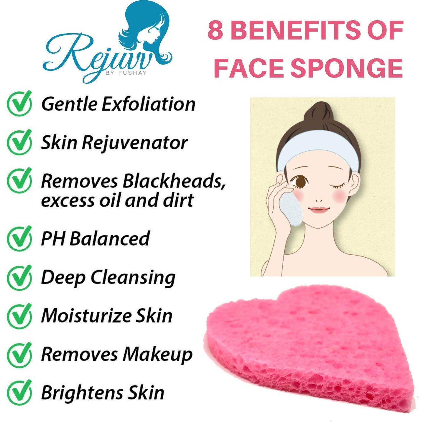 Facial Sponges Compressed Natural Cellulose Sponge for Face Cleansing Exfoliating and makeup removal, Professional use Deep clean - Rejuvv by Fushay (50 Count (Pack of 1))