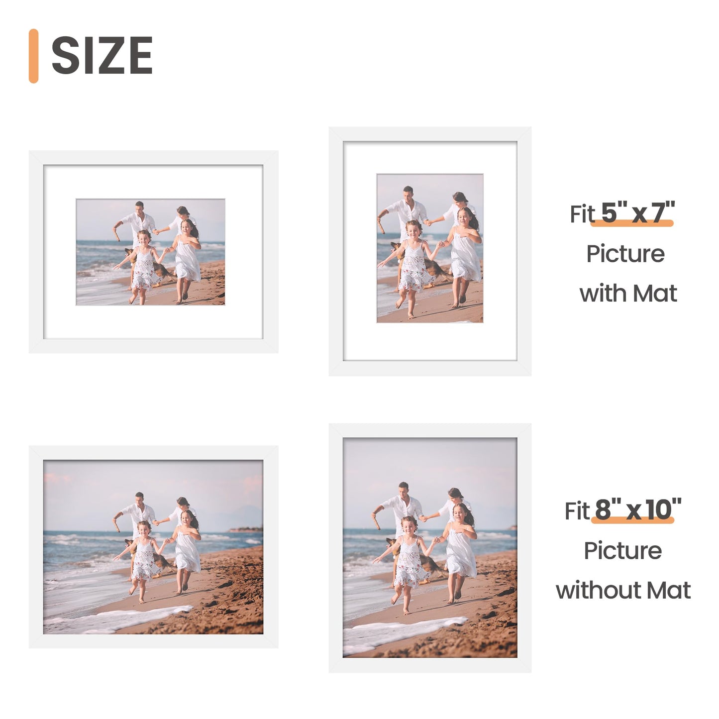 upsimples 8x10 Picture Frame Set of 5, Display Pictures 5x7 with Mat or 8x10 Without Mat, Wall Gallery Photo Frames, White