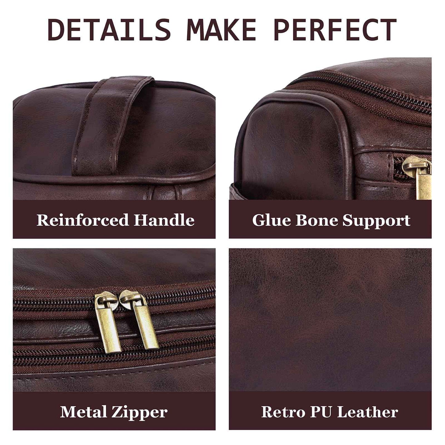 Seozata Toiletry Bag for Men, Hanging Travel Shaving Dopp Kit for Men and Women, Water-resistant Toiletries Organizer Bags, PU Leather Cosmetic Bags for Makeup Accessories (Dark Coffee)