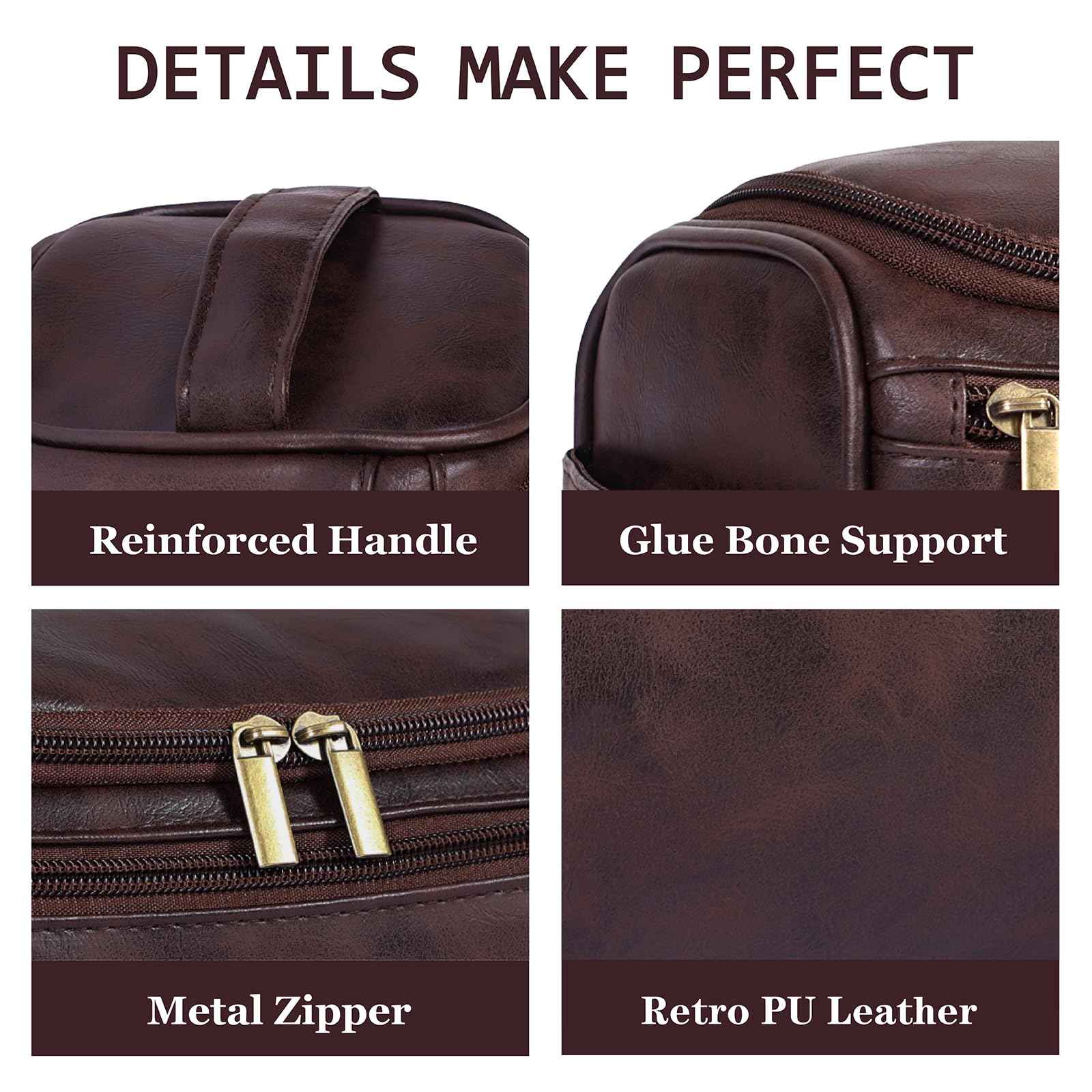 Seozata Toiletry Bag for Men, Hanging Travel Shaving Dopp Kit for Men and Women, Water-resistant Toiletries Organizer Bags, PU Leather Cosmetic Bags for Makeup Accessories (Dark Coffee)