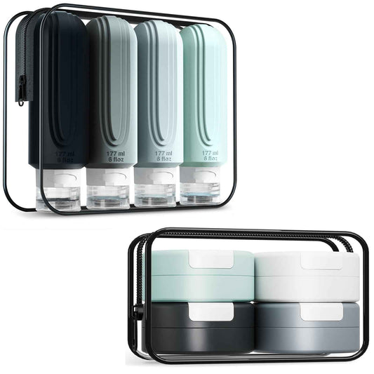 Mrsdry Travel Bottles & Magnetic Travel Capsules Set, Tsa Approved Size Containers, BPA Free Leak Proof Refillable Bottles with Labels