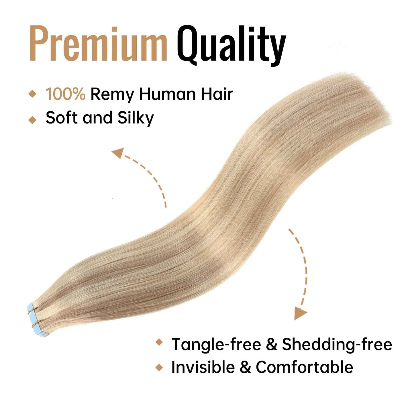 JESSBO Tape in Hair Extensions Human Hair Ash Blonde Highlighted Bleach Blonde 16 inch 20pcs 40g/pack Straight Seamless Skin Weft 100% Real Human Hair