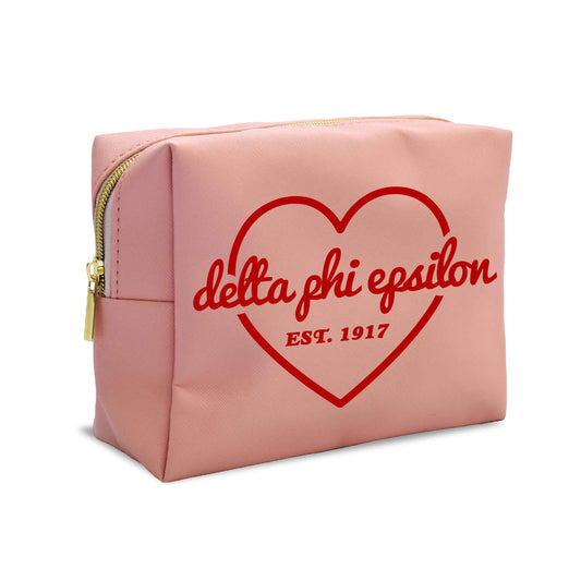 Sorority Shop Delta Phi Epsilon Makeup Bag - Multi-Purpose PU Leather, Water-Resistant Makeup travel bag with Licensed Design and Zipper Closure, Perfect Delta Phi Epsilon Sorority Gifts for Women