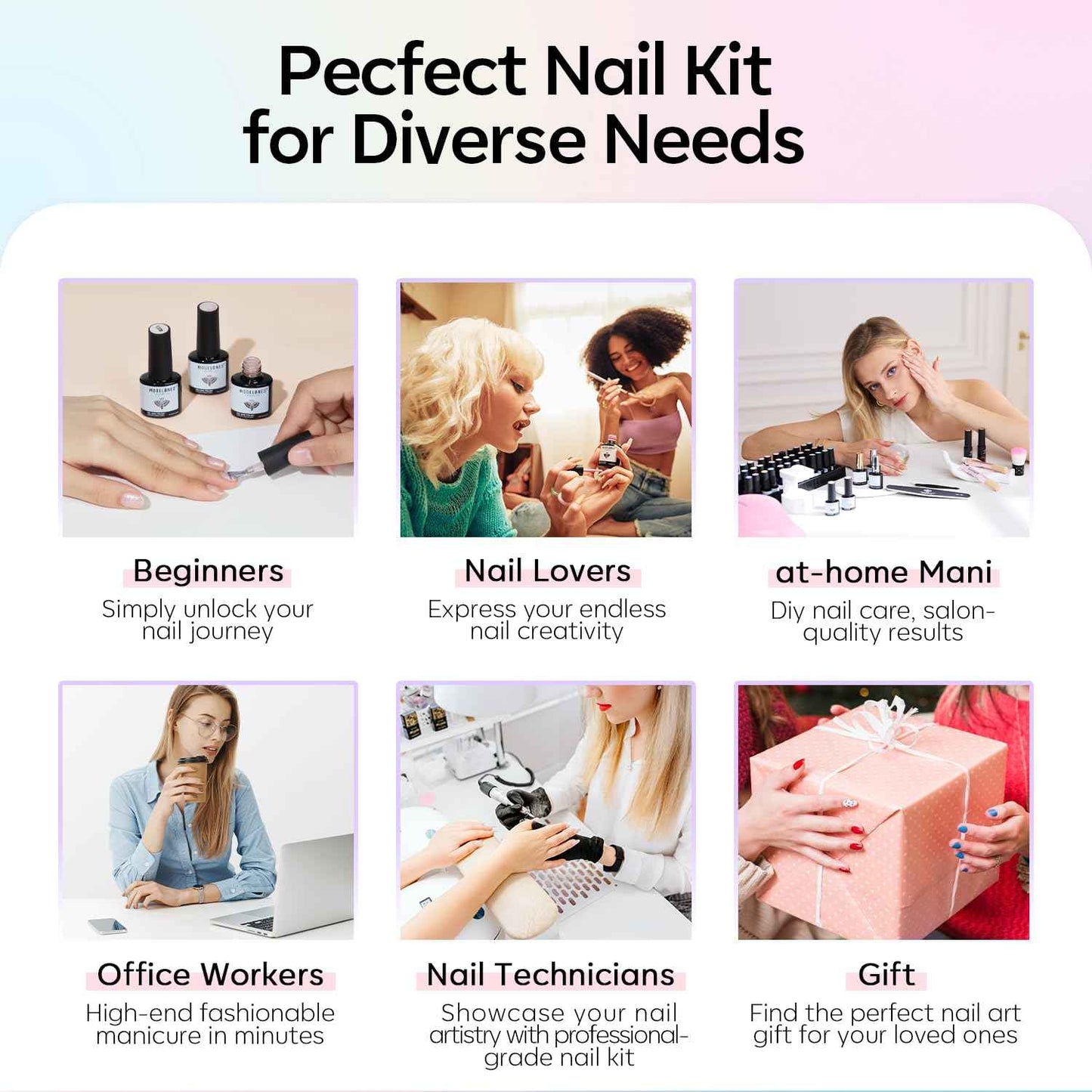 modelones 40Pcs Gel Nail Polish Kit 36 Colors Macaron Collection with 4Pcs Base Coat Matte Glitter Glossy Top Coat