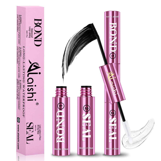 AILAISHI Lash Clusters Glue, Eyelash Bond and Seal, Long-Lasting 150H Waterproof, Non-Irritating Lash Extension Glue for DIY Individual Lashes at Home (Black-5ml+5ml)