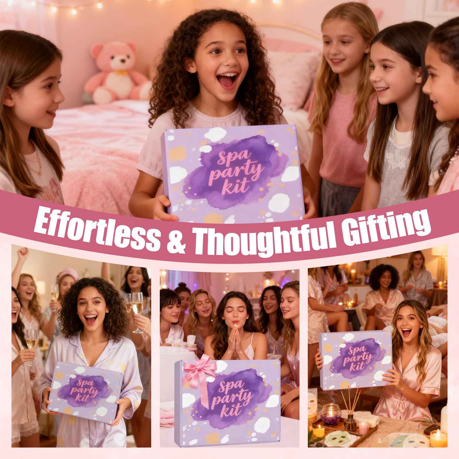 132PCS Spa Party Supplies for Women, Spa Party Favors Include Face Masks, Hand Cream, Lip Balm, Under Eye Patches, Lip Mask, Foot Bath Bombs, Hair Band, Spa Birthday Sleepover Party Supplies for Girls