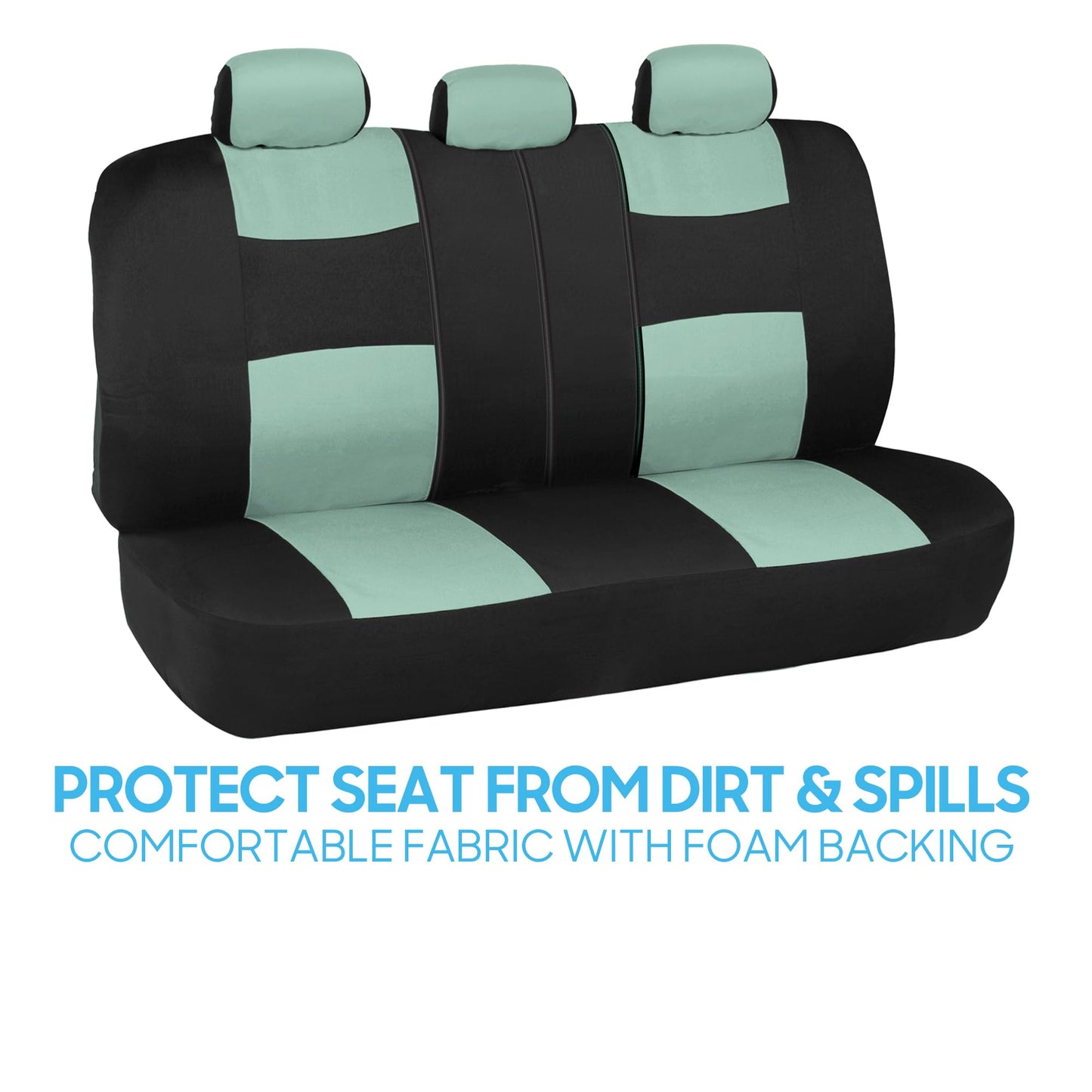 BDK PolyPro Car Seat Covers Full Set in Mint on Black – Front and Rear Split Bench Seat Covers Accessories for Auto Trucks Van SUV,Easy to Install