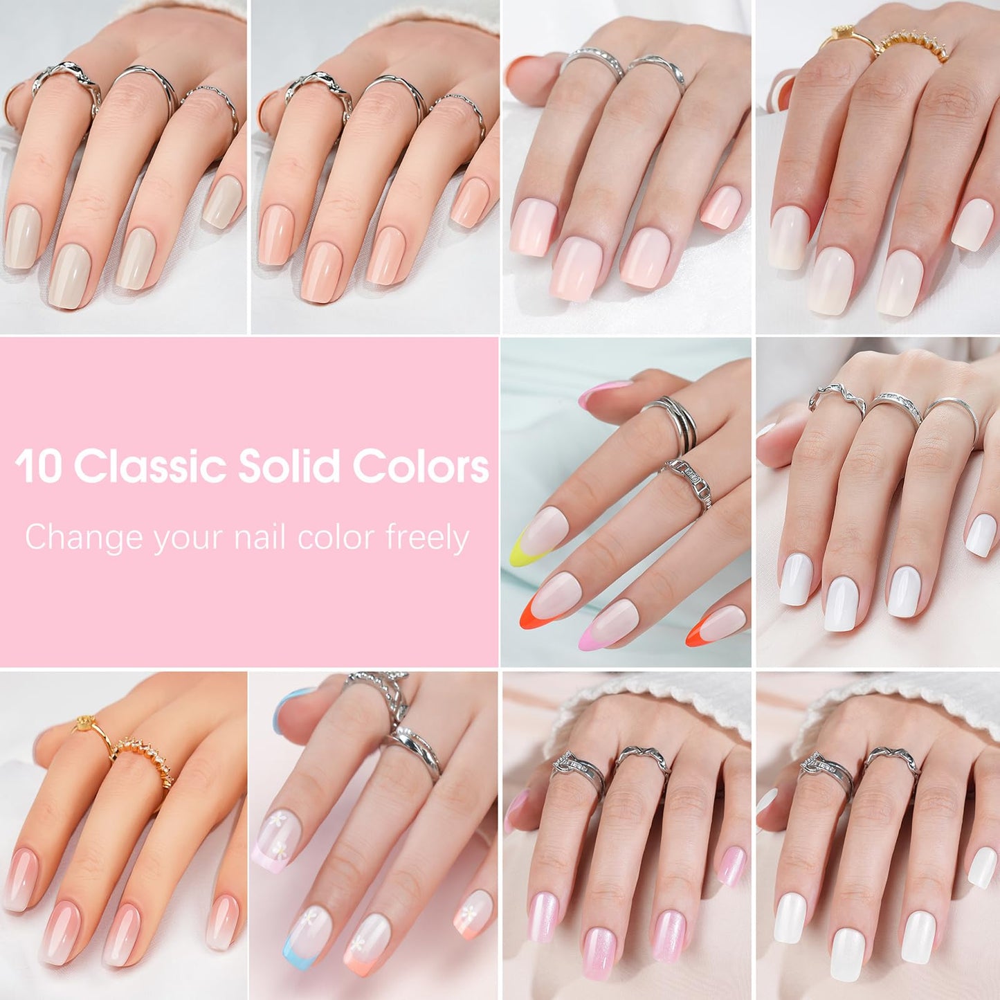 False Nails Tips, Jofay Fashion Solid Color Nails Press on 10 Pack (240 PCS) Press on Nails Short, Short Acrylic Kit Artificial False Nails Glue on Nails Set with 7ml Nail Glue Fake Nails Tips