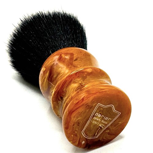 Parker “Solar Storm” Ultra‑Soft Synthetic Shaving Brush – 28 mm Tuxedo Knot – High‑Density for Superior Lathering + Acrylic Stand