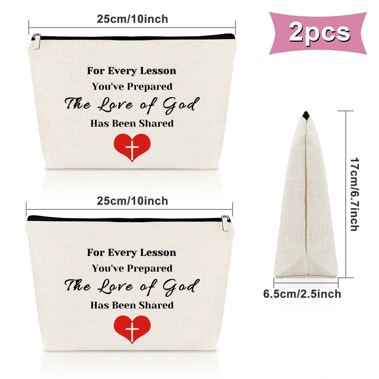 Sazuwu 2PCS Sunday School Teacher Makeup Bag Christian Preschool Teacher Appreciation Gifts Religious Thank You Gifts Cosmetic Bag Christmas Thanksgiving Graduation Birthday Present