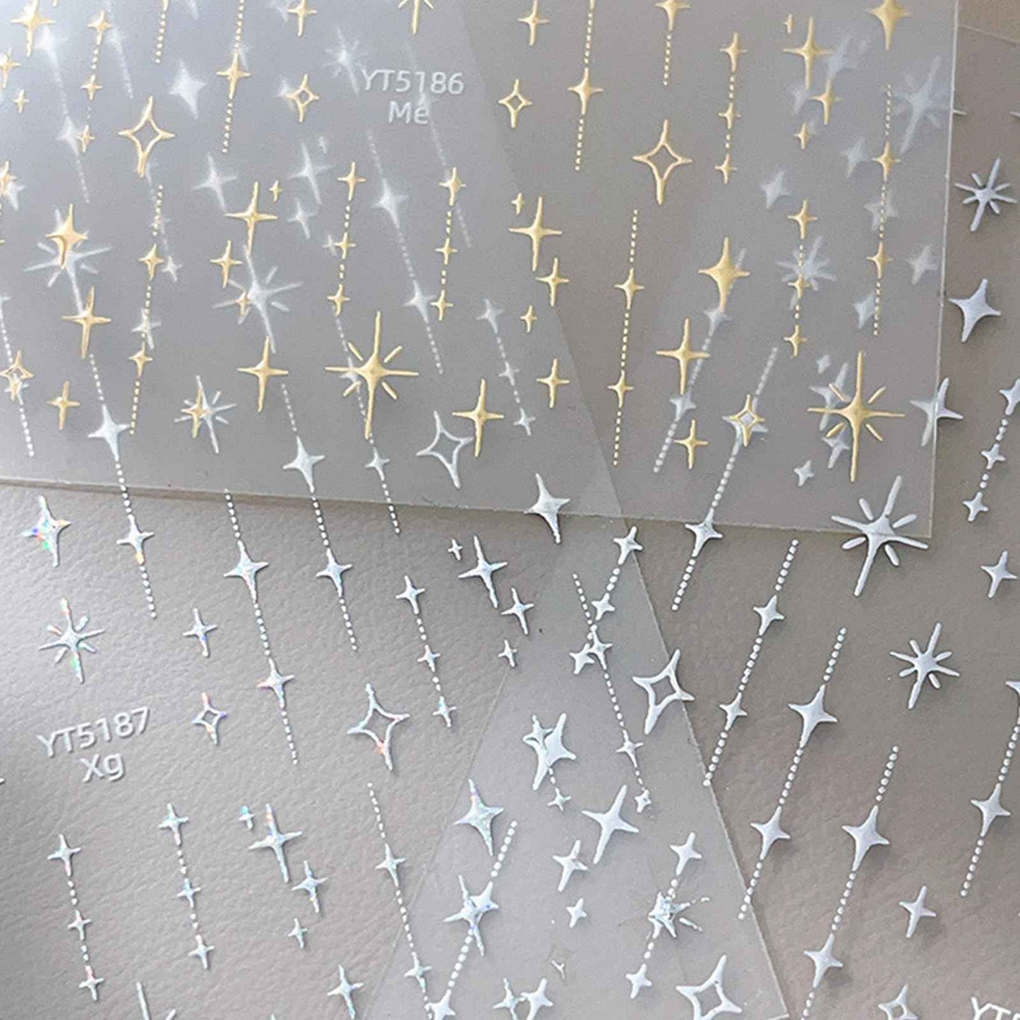 3 Sheets Star Nail Stickers Self Adhesive Aurora Silver Gold Star Nail Decals Glitter Shiny Design Nail Stickers Nail Art Supplies for Women DIY Manicure Acrylic Decoration