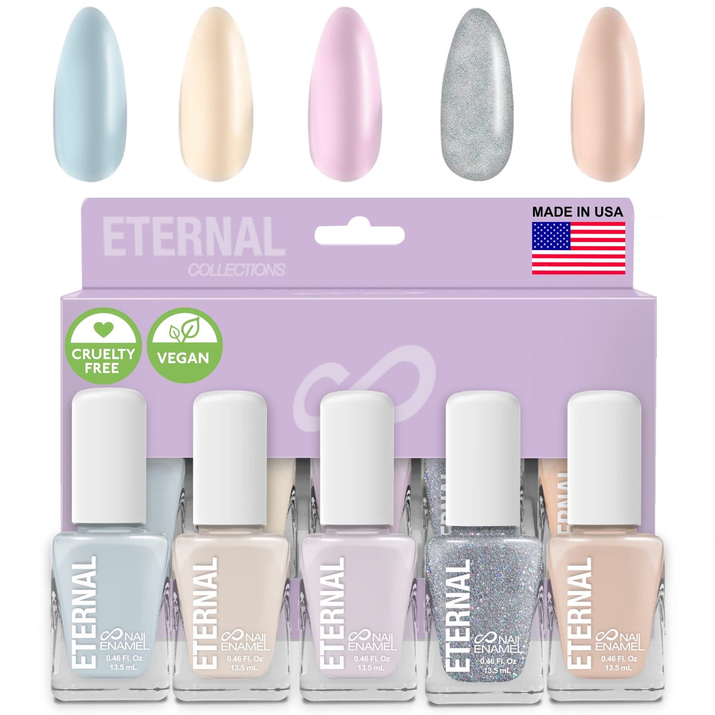 Eternal Light Blue Nail Polish Set for Women (CLASSY SPARKLY) - Glitter Nail Polish Set for Girls - Lasting & Fast Dry Light Nude Nail Polish for Home DIY Mani Pedi - Made in USA, 13.5mL (Set of 5)