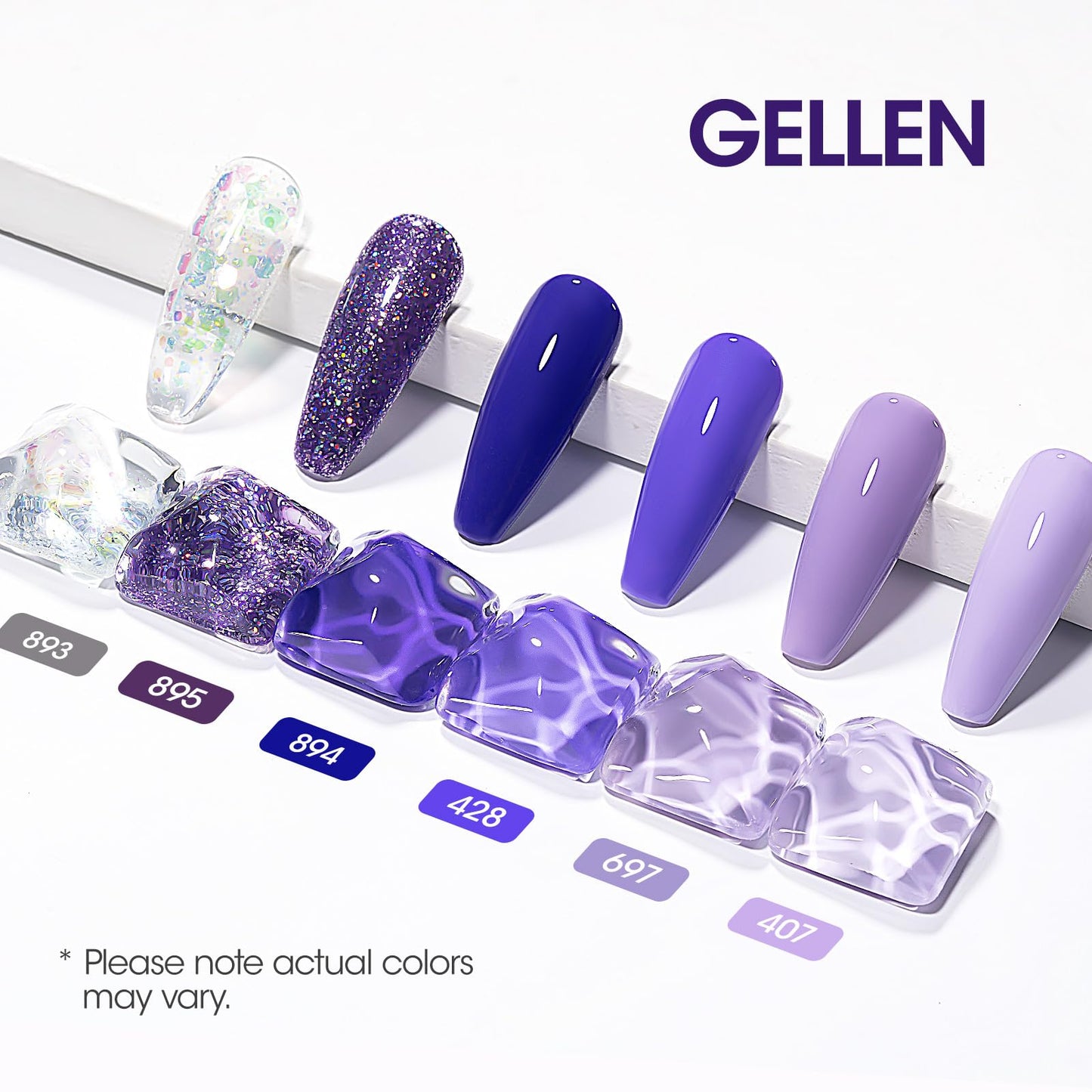 Gellen Gel Nail Polish Kit, 6 Colors Purple Glitter Gel Polish Set All Seasons Gel Nail Polish Set Soak Off Gel Nail Polish DIY Manicure Home Salon Valentines Gifts for Women Girls