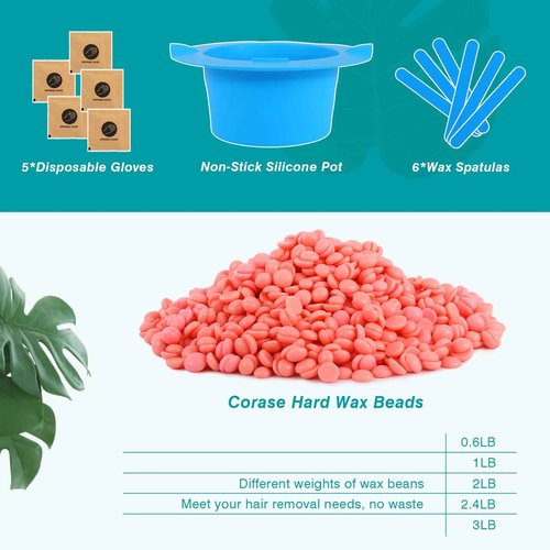 2.4 lb Hard Wax Beads, All-purpose Wax Beans with Silicone Wax Pot for Sensitive Skin, Brazilian Coarse Waxing for Bikini, Face, Eyebrow, Back, Chest, Legs, Armpit, Women Men, Tea Tree