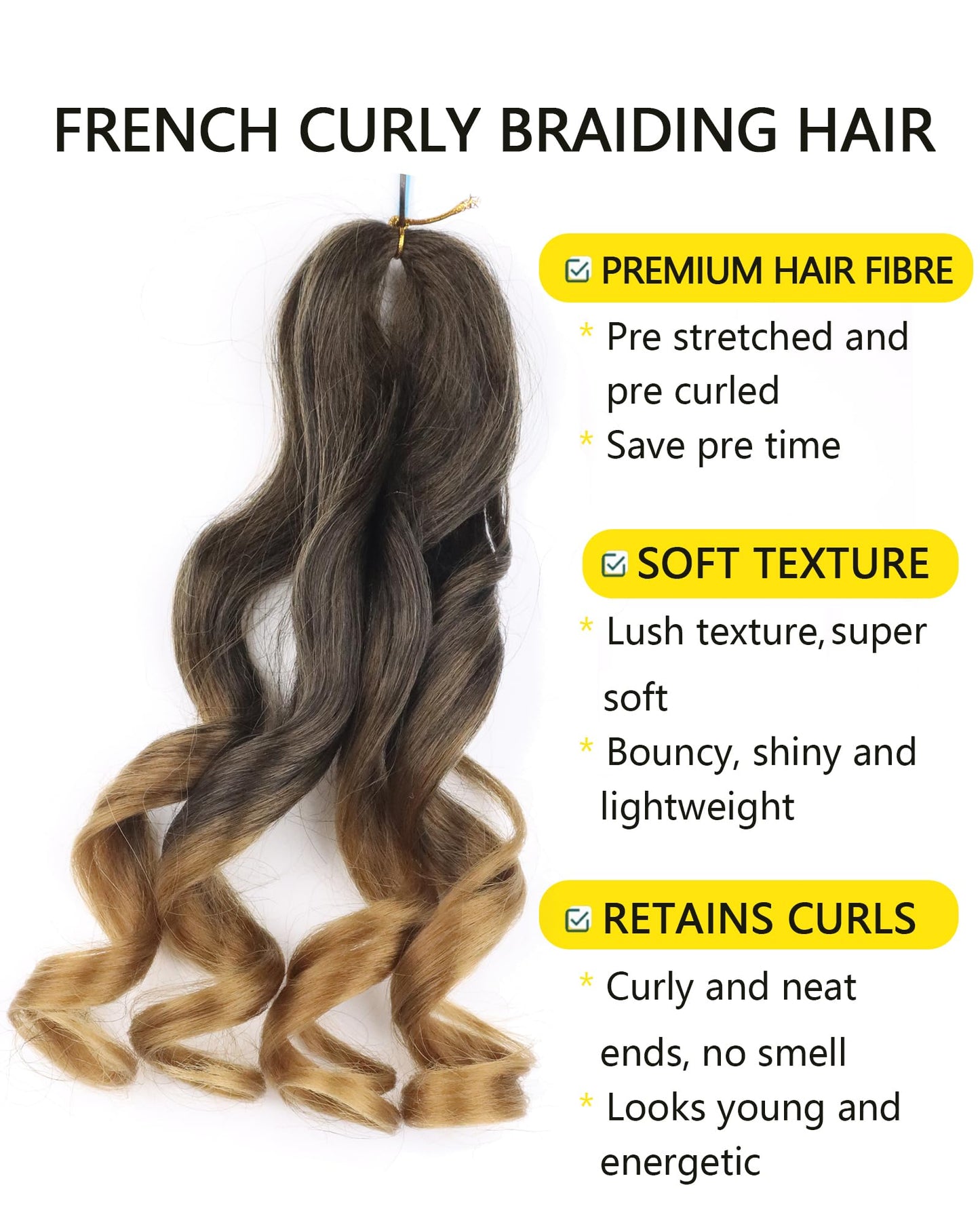 Pre Stretched Braiding Hair 10 Inch Bob French Curl Braiding Hair 8 Packs Wavy Braiding Hair with Curly Ends French Curls Braiding Hair for Women (10 Inch,T27)