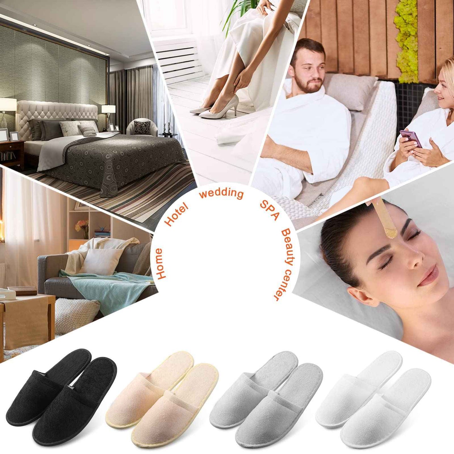 Geyoga 24 Pairs Disposable Slippers for Guests Bulk 2 Size Cotton Hotel Spa House Slippers for Graduation Wedding Party Shoeless Home Travel Individually Wrapped(White, Light Gray, Black, Khaki)