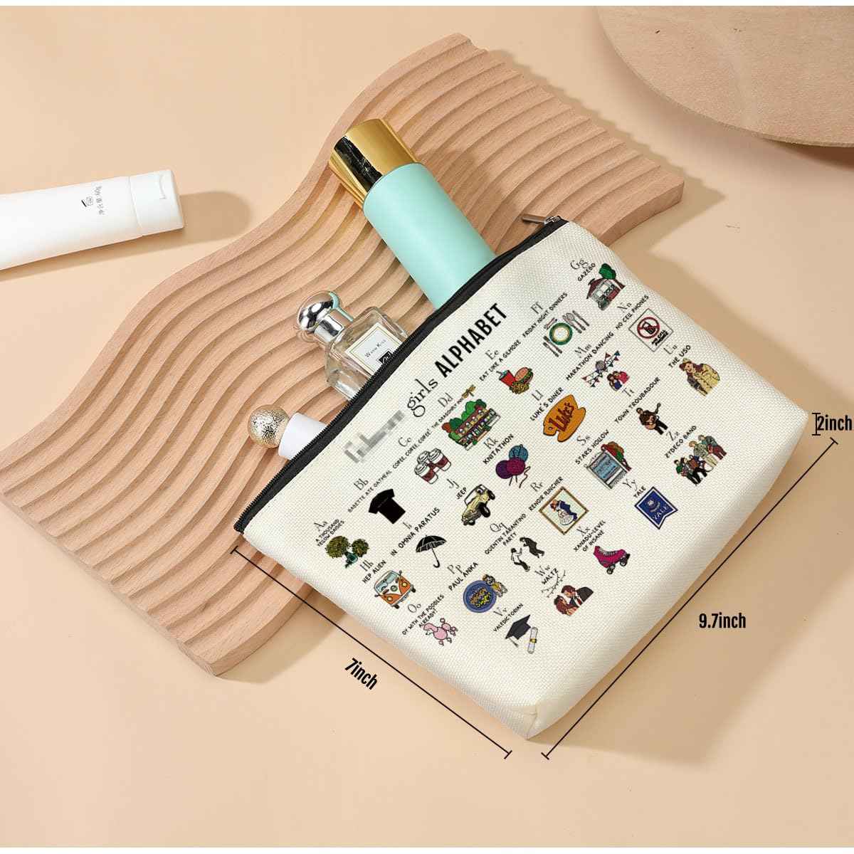 DJHUNG Funny Cosmetic Bag - Girls Fans Inspired TV Show Merchandise Makeup Bag Friendship Gifts for Women, Sisters, Teens - Alphabet