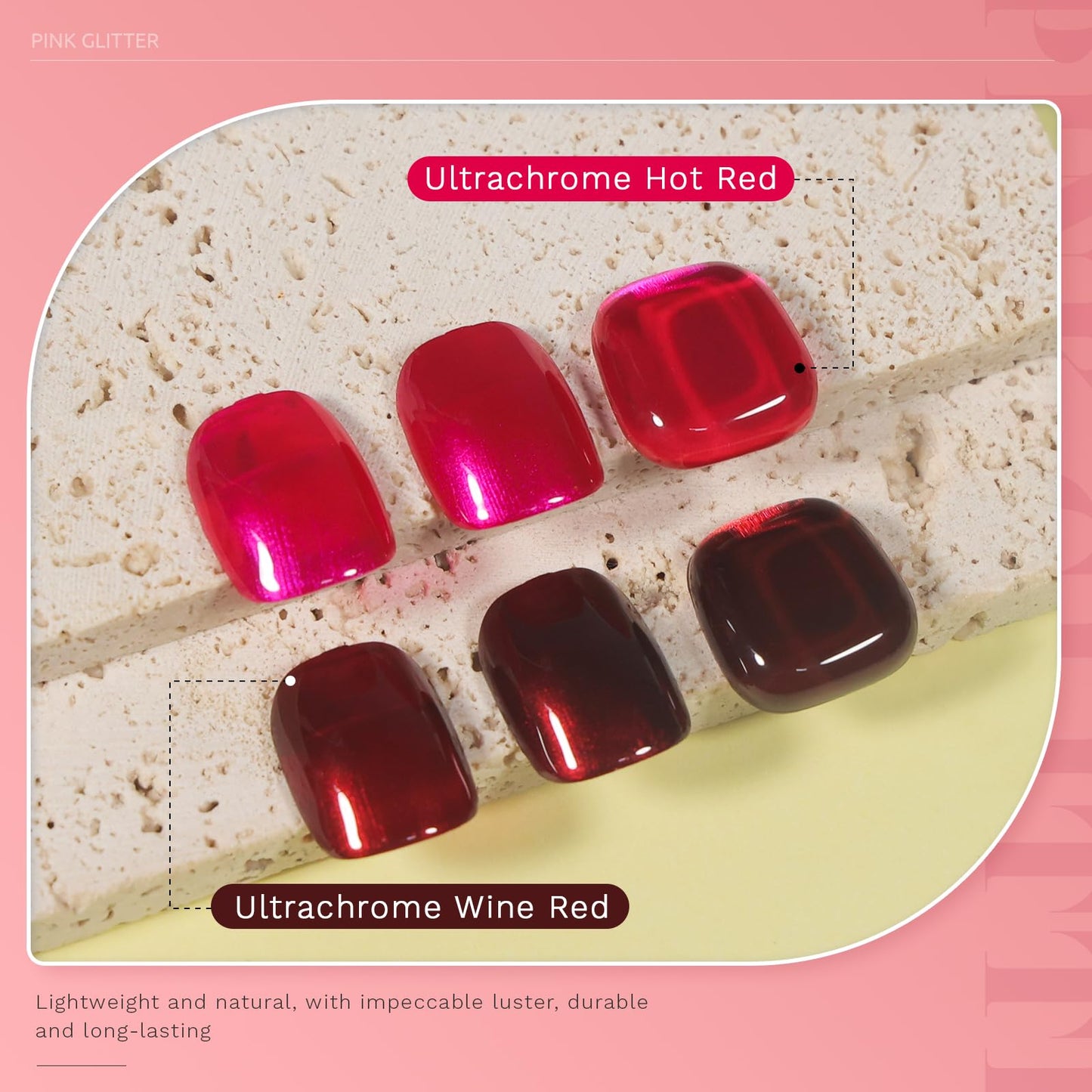 COSMOO Hot Pink with Wine Red 2pcs Nail Polish, 12ml Quick Dry Nail Lacquer, Super Lustrous Nail Enamel Polish, Shimmer Iridescent Ultrachrome Nail Art Varnish, 0.41 fl oz/pcs (Hot Pink + Wine Red)