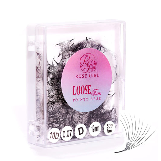 ROSE GIRL Loose Promade Fans - Natural Look Handmade Volume Eyelashes From 3D To 16D - C CC D DD Curl - False Lashes Extensions - Thickness 0.03~0.1 mm - 8~20 mm Length (10D-0.03-CC (9mm))