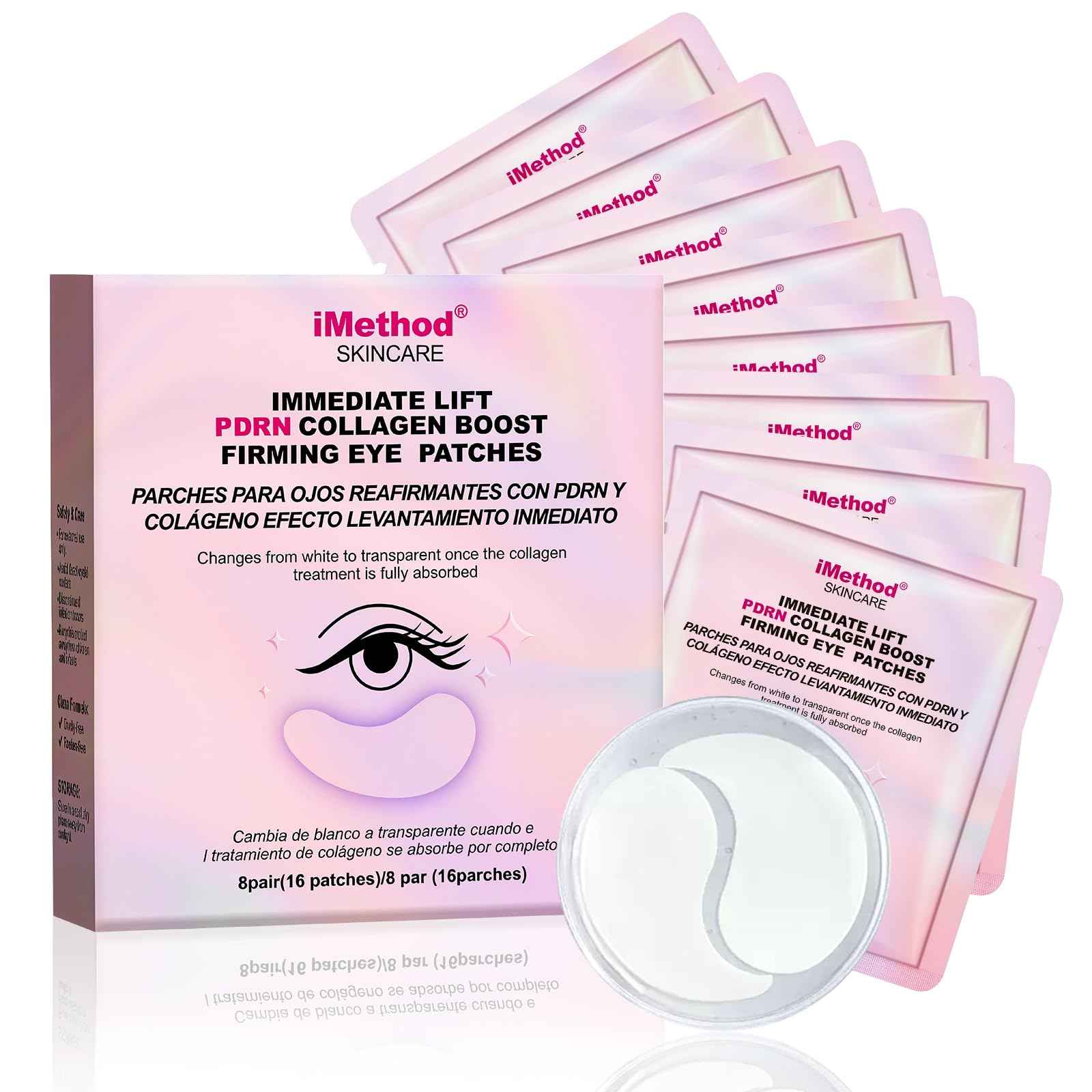 iMethod PDRN Collagen Boost Eye Mask - Under Eye Patches, Instant Lift Under Eye Mask for Reduce Fine Lines & Wrinkles, Firming Eye Patches for Puffy Eyes, Eye Bags, Dark Circles, 8 Pairs
