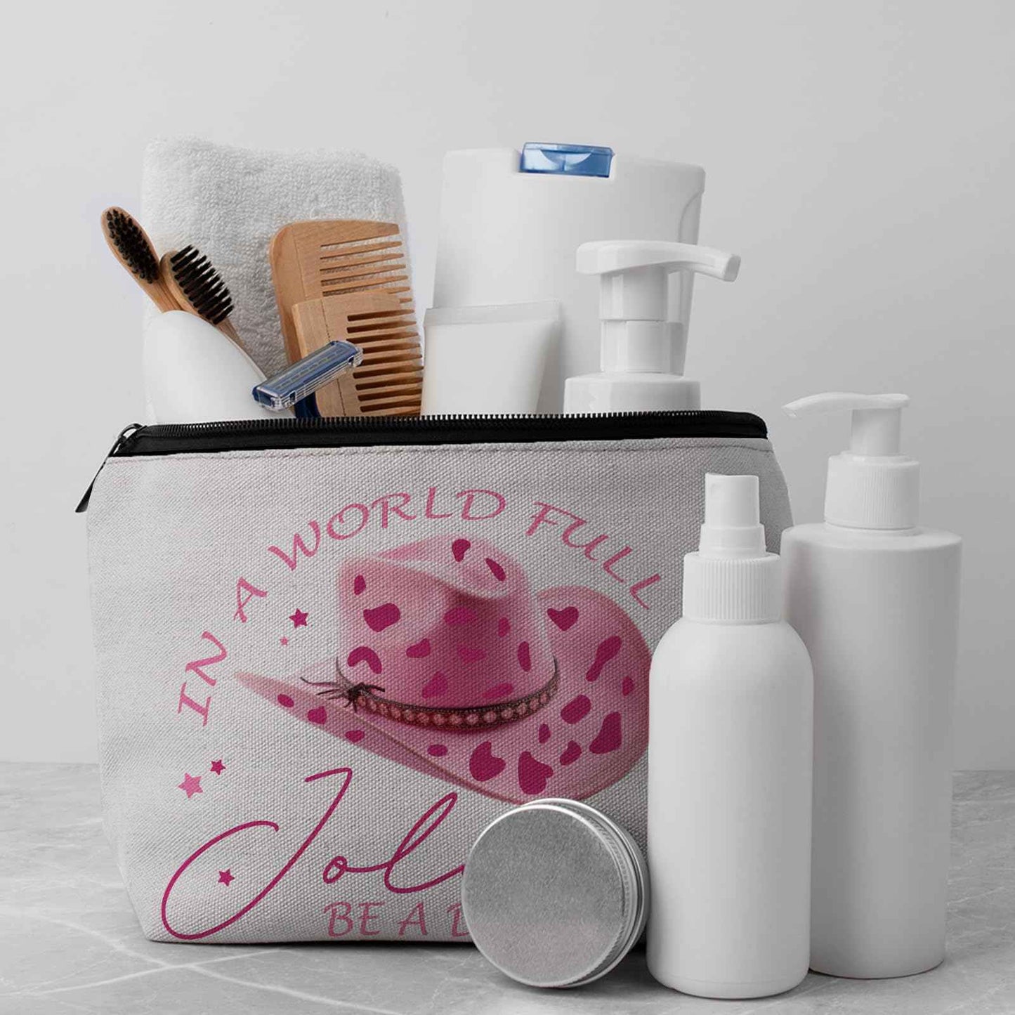 CLHHM Pink Dolly World Costumes Makeup Bags, Western Hat Singer Music Fans Cosmetic Bag for Women, Gifts for Mom Lover Sister Friends Daughter Graduation Halloween Birthday Christmas