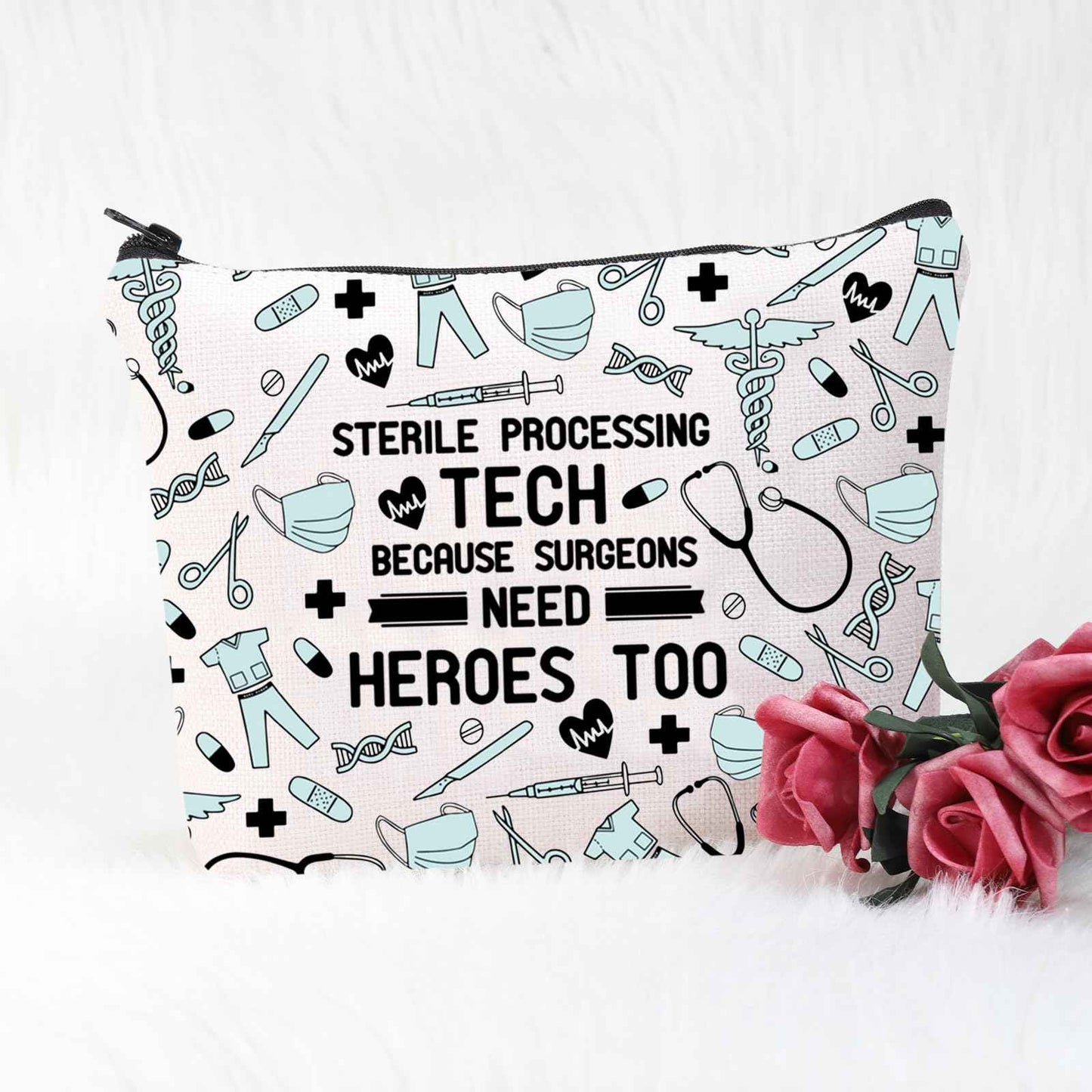POFULL Sterile Processing Tech Gift Sterile Processing Tech Because Surgeons Need Heroes Too Cosmetic Bag Surgical Tech Gift (Sterile Processing Tech Cosmetic Bag)