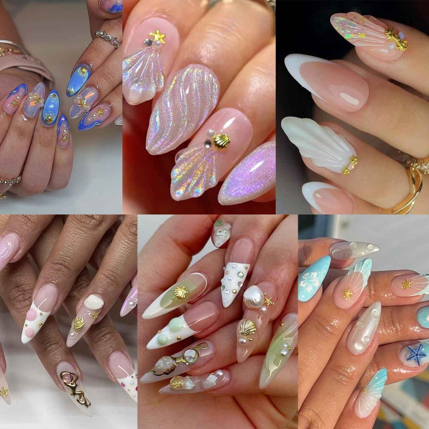 Summer Nail Charms and Gems Cute Shells Conchs Seahorse Starfish Nail Art Charms Gold Flat Back Gold Nail Rhinestones Summer Ocean Beach Nail Decoration Marine Life Rhinestones for Nails DIY Designs