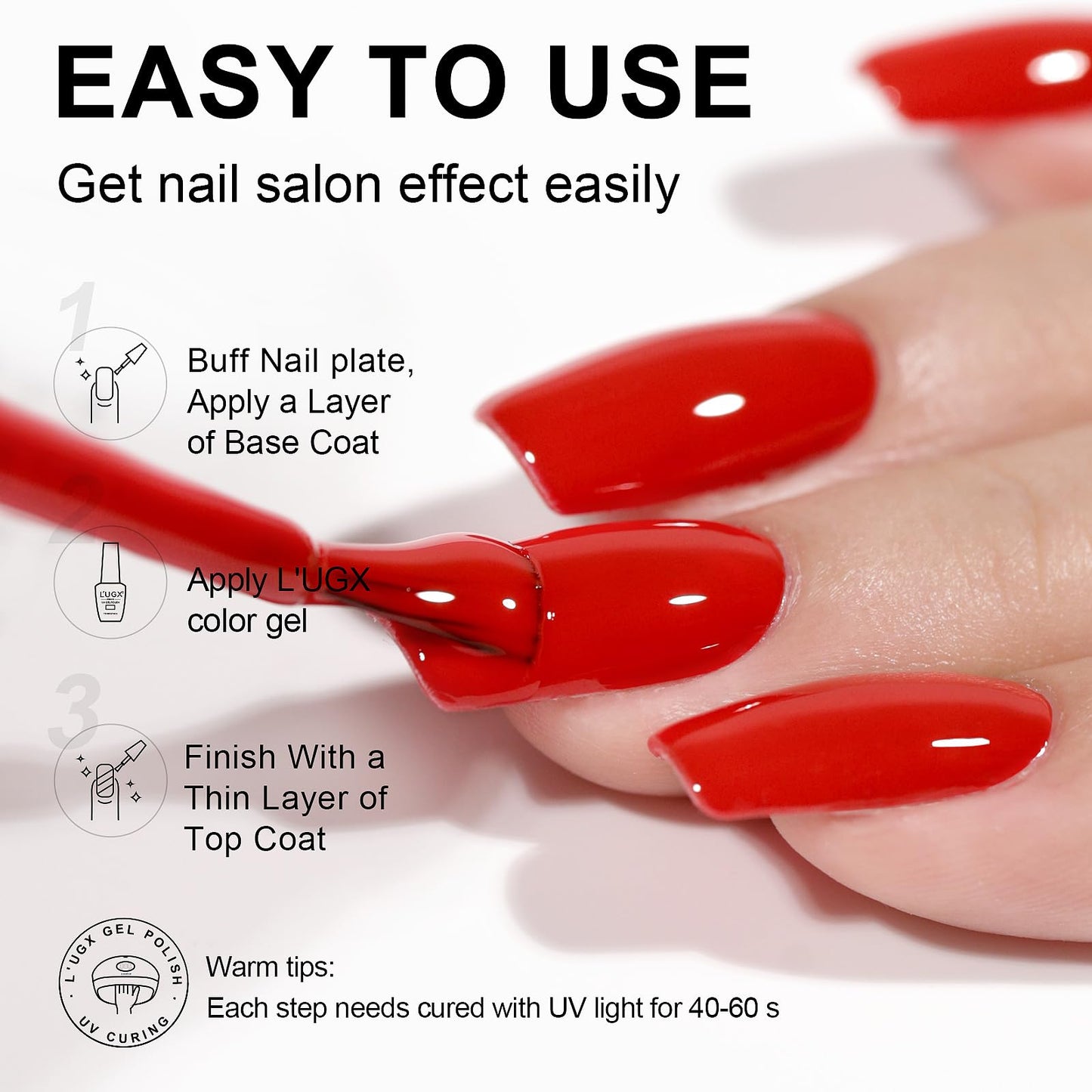 L'UGX Red Gel Polish, 1 Pcs 15ML Brigh Red Gel Nail Polish Soak Off UV Gel Colors for Nails Art DIY Manicure & Pedicure at Home Salon Holiday Gifts for Women LGS-714