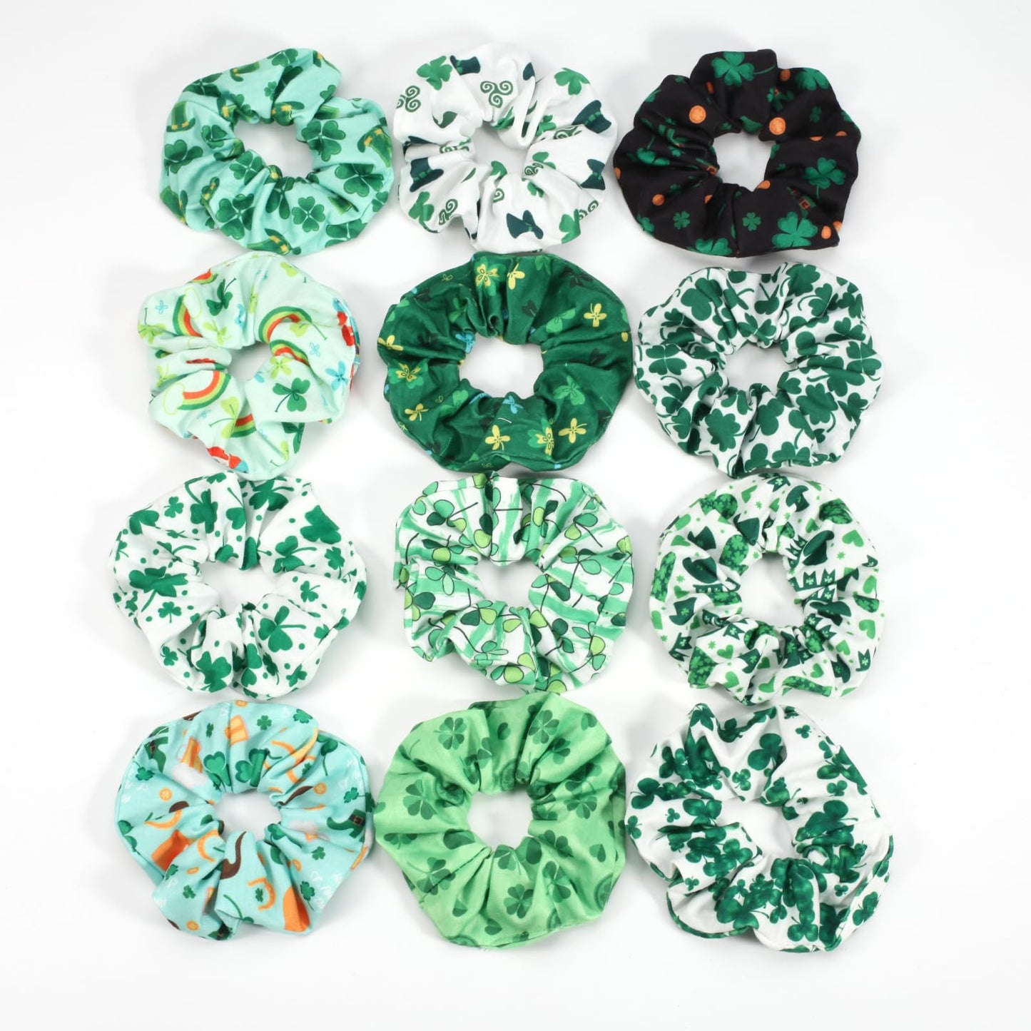 Lonext 12 Pcs Irish Green Shamrock Hair Scrunchies Hair Bands for Women or Girls,Elastic Soft Ponytail Holder Hair Ties for St Patrick's Day