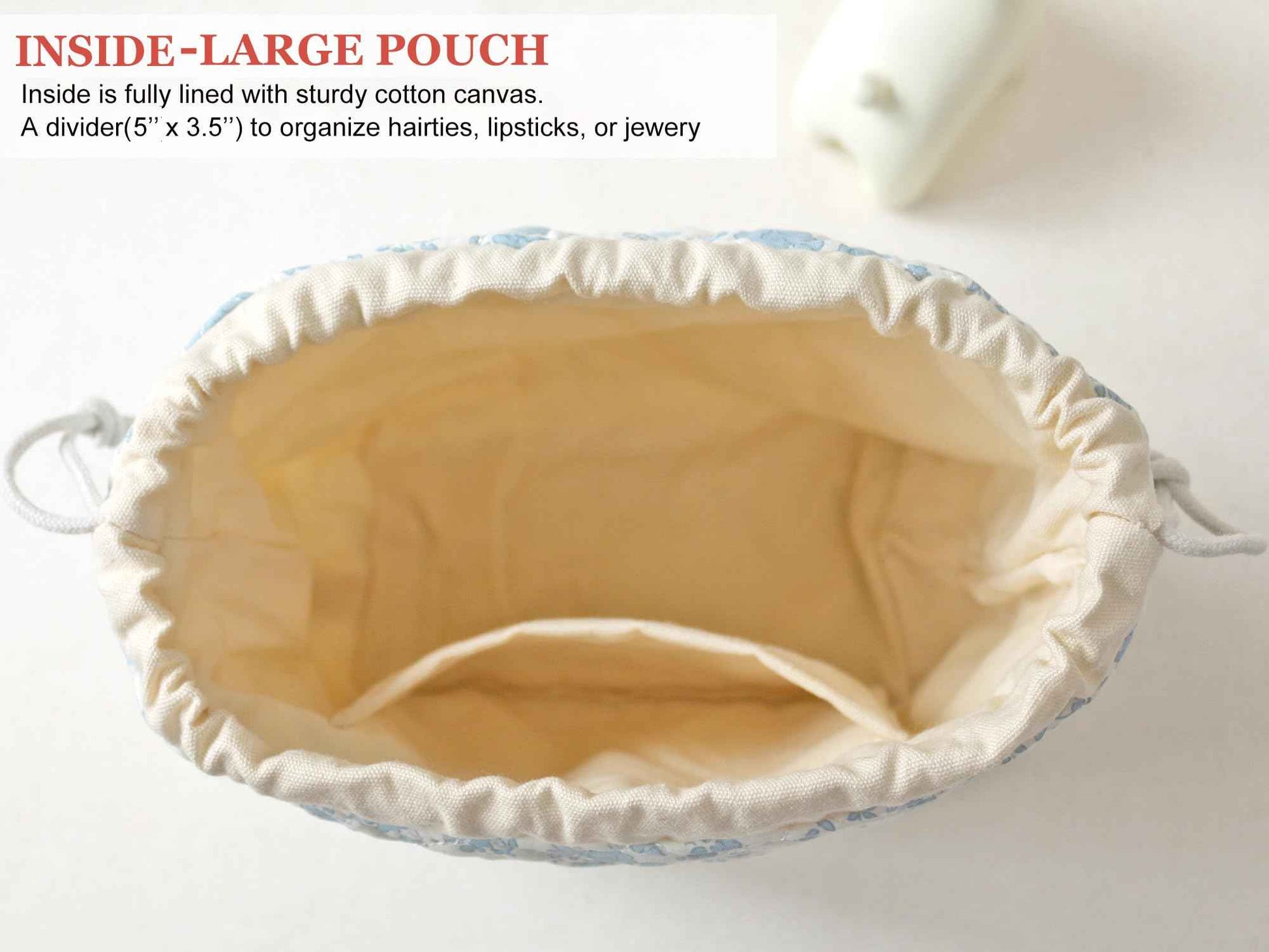 HAPPYHEIDI Quilted Cotton Drawstring Makeup Bag Set 2 Size w Compartment Cosmetic Toiletry Travel Pouch,Purse Organizer,Brown Teddy Bears