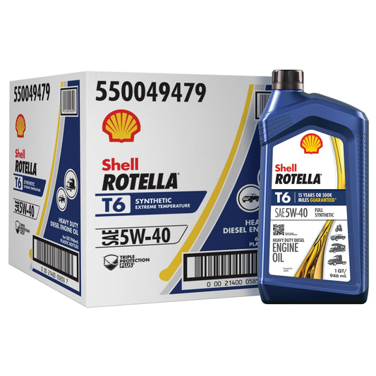 Shell Rotella T6 5W-40 Diesel Engine Oil, 1 Quart (Case of 6)