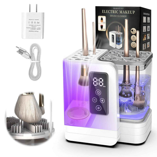 5-in-1 Electric Makeup Brush Cleaner & Dryer Machine- Portable Automatic USB Cosmetic Brushes Cleaner Tool with Deep-Clean Silicone Brush for All Size Brushes (Contour, Eyeshadow, Blush)