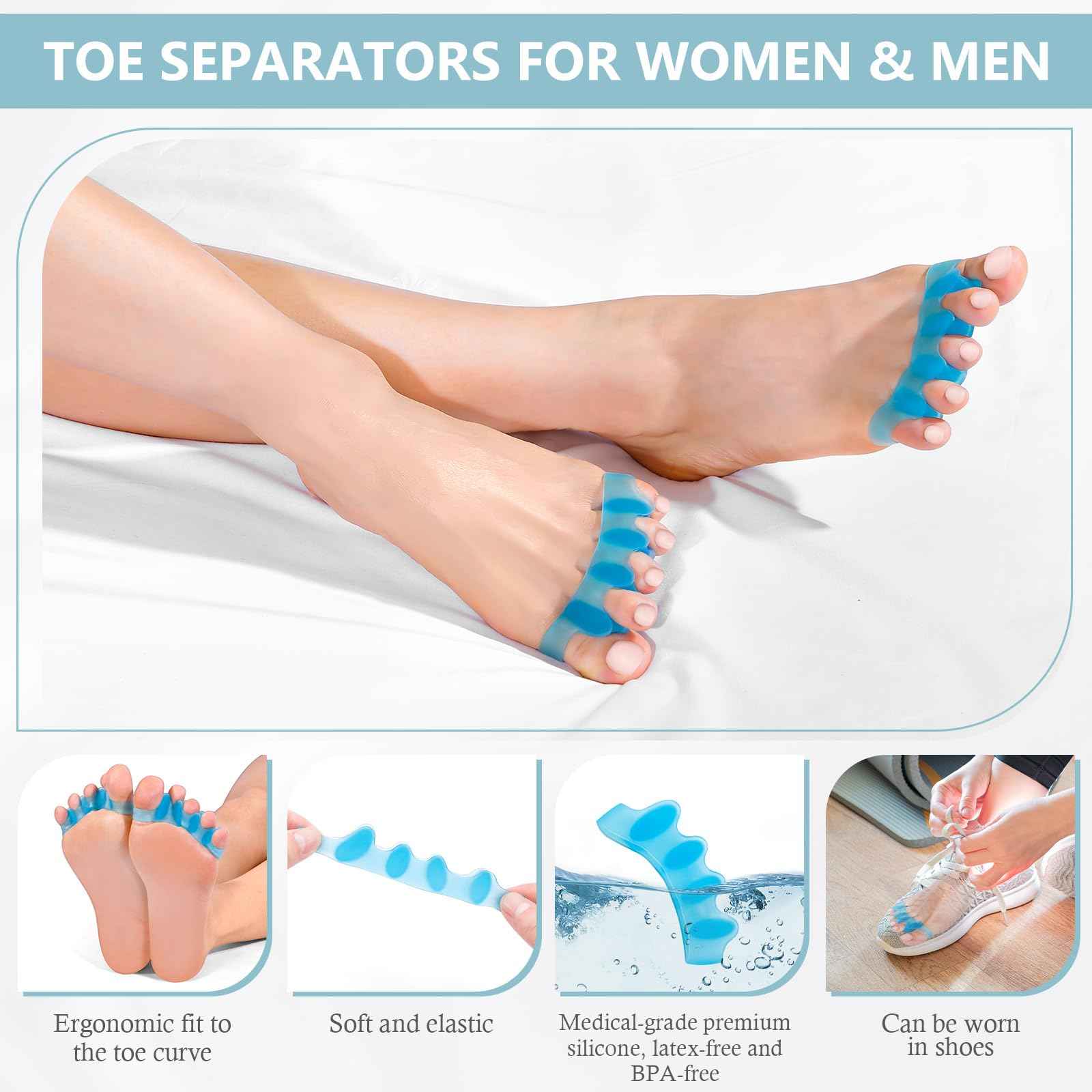 sundpik 2PCS Toe Separators for Women and Men, Gel Toe Spacers for Pedicure and Foot Alignment, Comfortable Foot Care for Bunions and Overlapping Toes