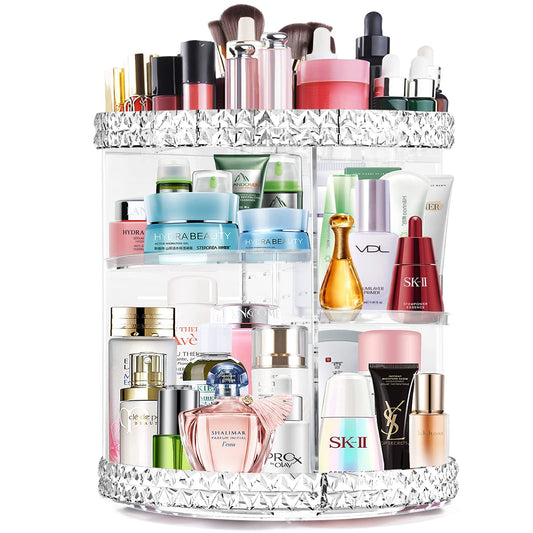 360 Rotating Makeup Organizer, Vanity Adjustable Cosmetic Storage Organizers Large Capacity Makeup Display Case for Bedroom Bathroom Clear Acrylic Organizer Container for Cosmetic Brushes Lipsticks