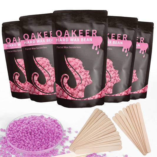 Oakeer 1.1 lb Hard Wax Beans Hair Removal Wax at Home Waxing Hair Removal Wax Beads 5 Bags(Rose）