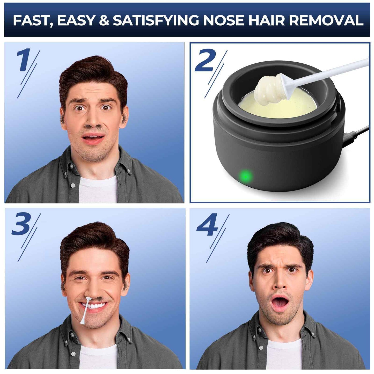 SUERBEATY Nose Wax Kit Men, Nose Hair Wax Kit with 100 g Nose Wax, Use 20 Times, Nose and Ear Hair Removal Kit For Men, USB Fast Heat, Constant Temperature, Multi-Accessories, Travel Use, Light Black