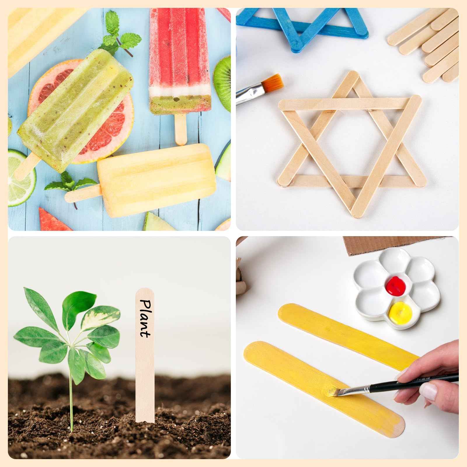 WoBiogHo 500 Pcs 4 Style Waxing Sticks Assorted Wooden Wax Applicator Stick for Body Legs Face Eyebrows and Small Medium Large Sizes Waxing Spatulas Popsicle Stick for Hair Removal Wood Craft Sticks