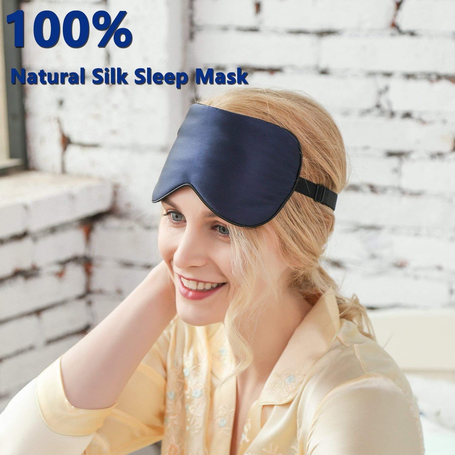 Silk Sleep Mask & Blindfold, Soft Eye Mask with Adjustable Head Strap, Deep Rest Eye Masks for Sleeping Night Eyeshade, Eye Cover for Travel, Shift Work & Meditation (Navy blue)