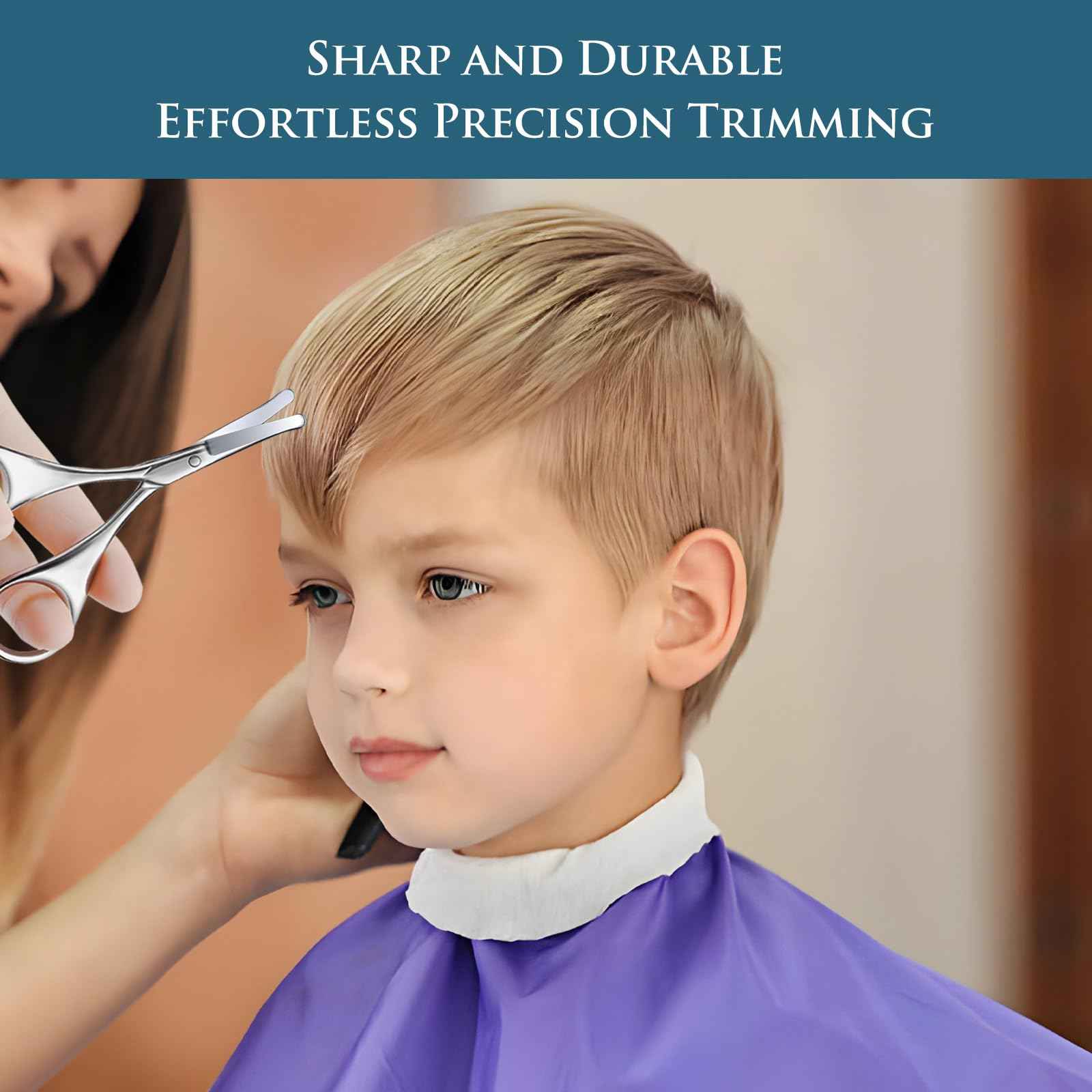 Kootinn 2Pcs Facial Hair Small Grooming Scissors For Men Women - Eyebrow, Nose Hair, Mustache, Beard, Eyelashes, Ear Trimming Kit - Curved and Rounded Safety Tip Clippers For Hair Cutting - Silver