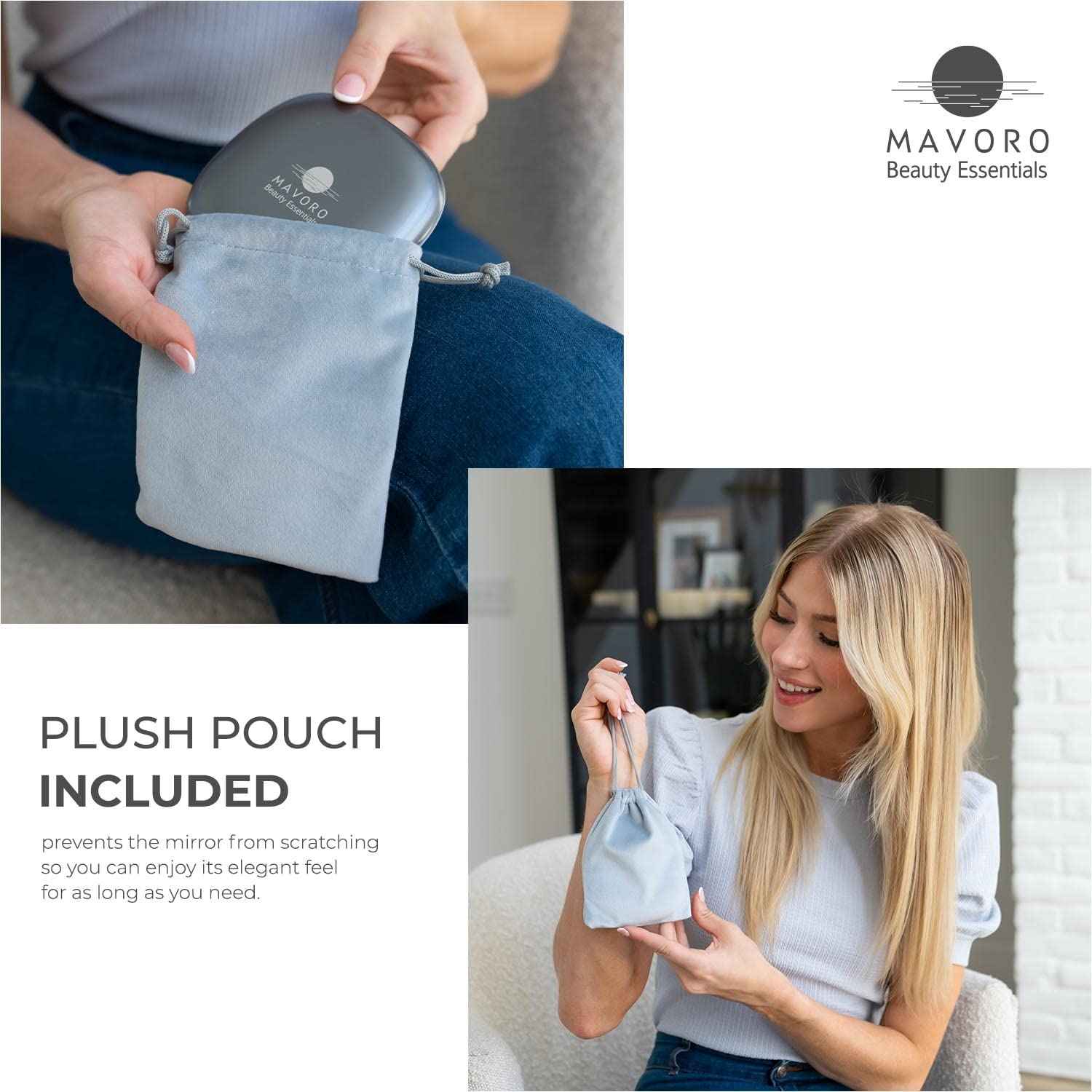 Mavoro LED Lighted Travel Makeup Mirror, Rechargeable, 1x/10x Magnification (Graphite Grey)