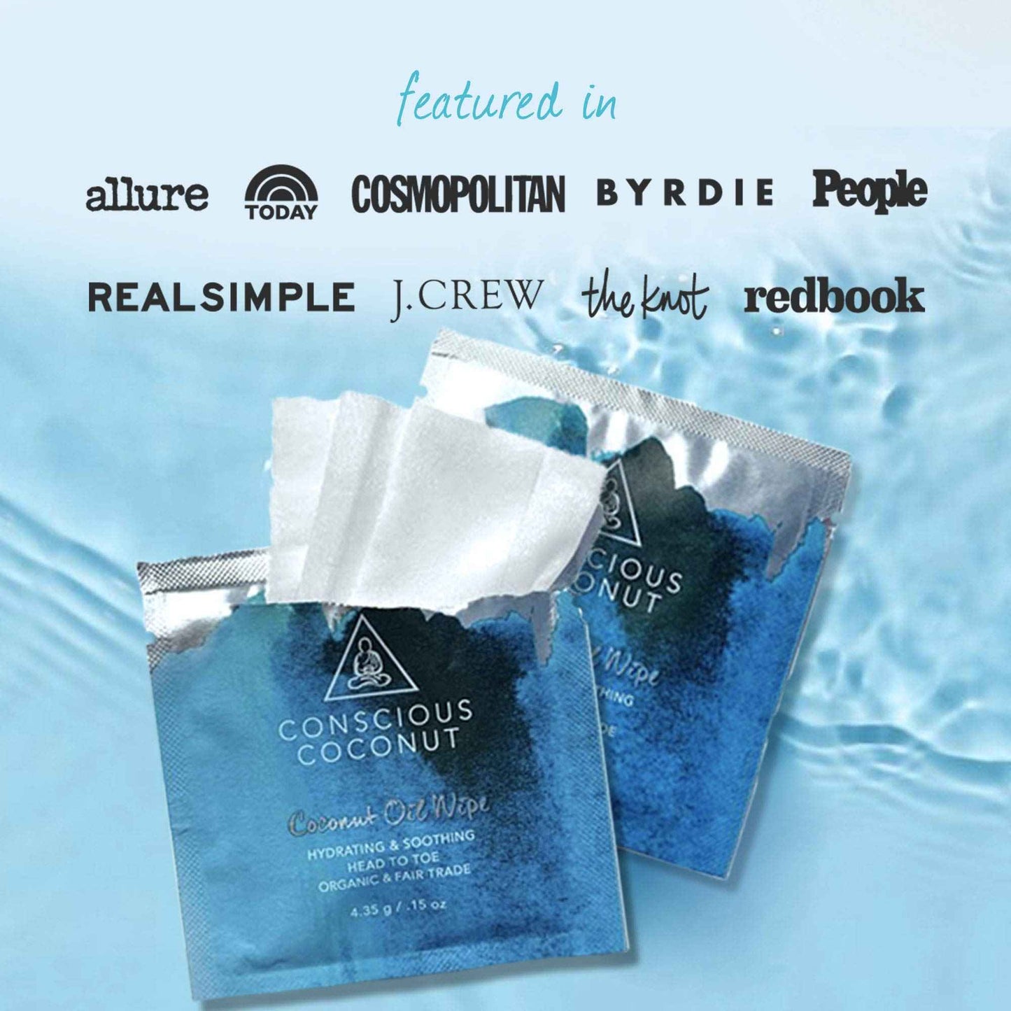 Conscious Coconut Individual Coconut Oil Wipes - For Face and Body - Soothing, Moisturizing, Sunburns, Makeup Remover, Cold-Pressed, Virgin Coconut Oil (25 Count)