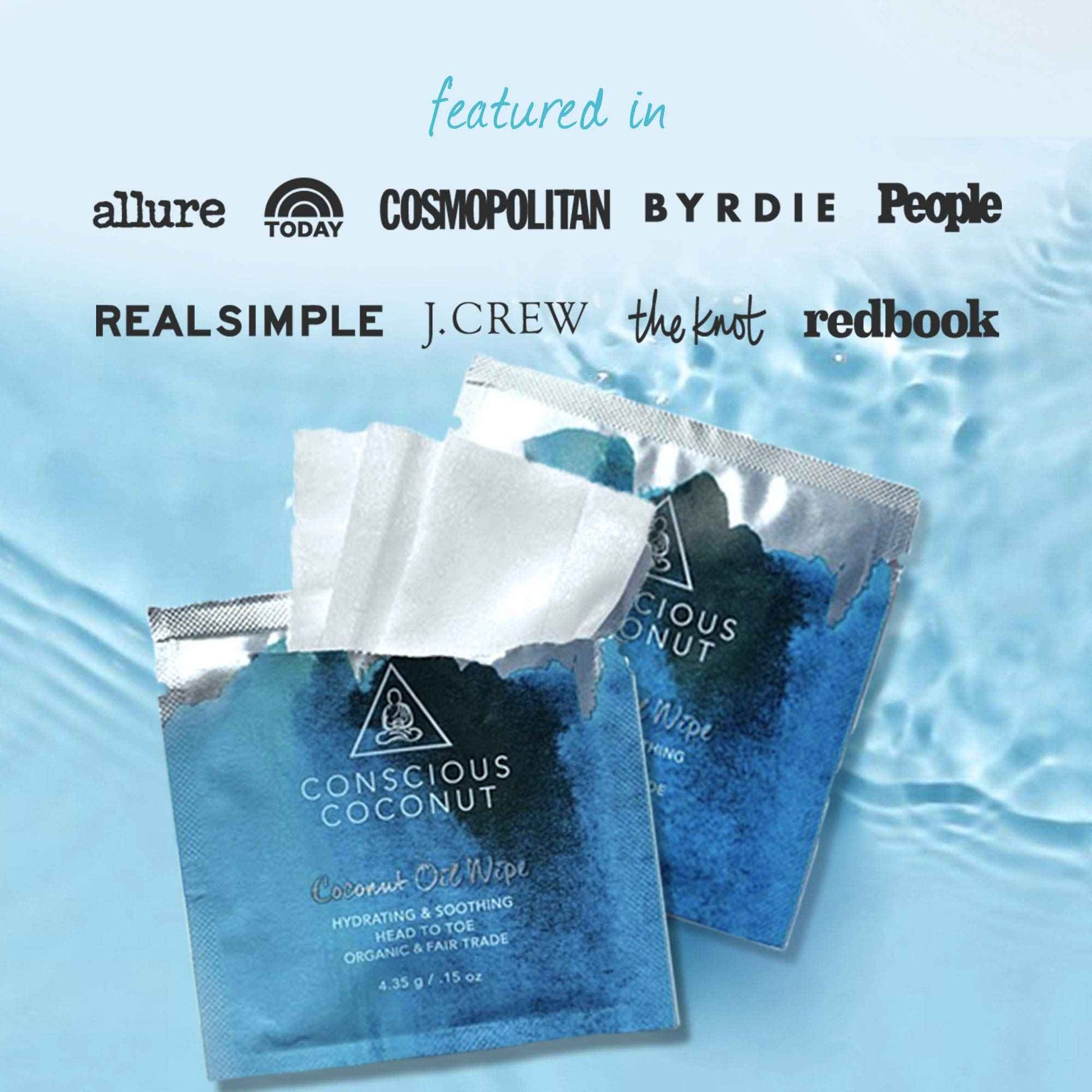 Conscious Coconut Individual Coconut Oil Wipes - For Face and Body - Soothing, Moisturizing, Sunburns, Makeup Remover, Cold-Pressed, Virgin Coconut Oil (25 Count)