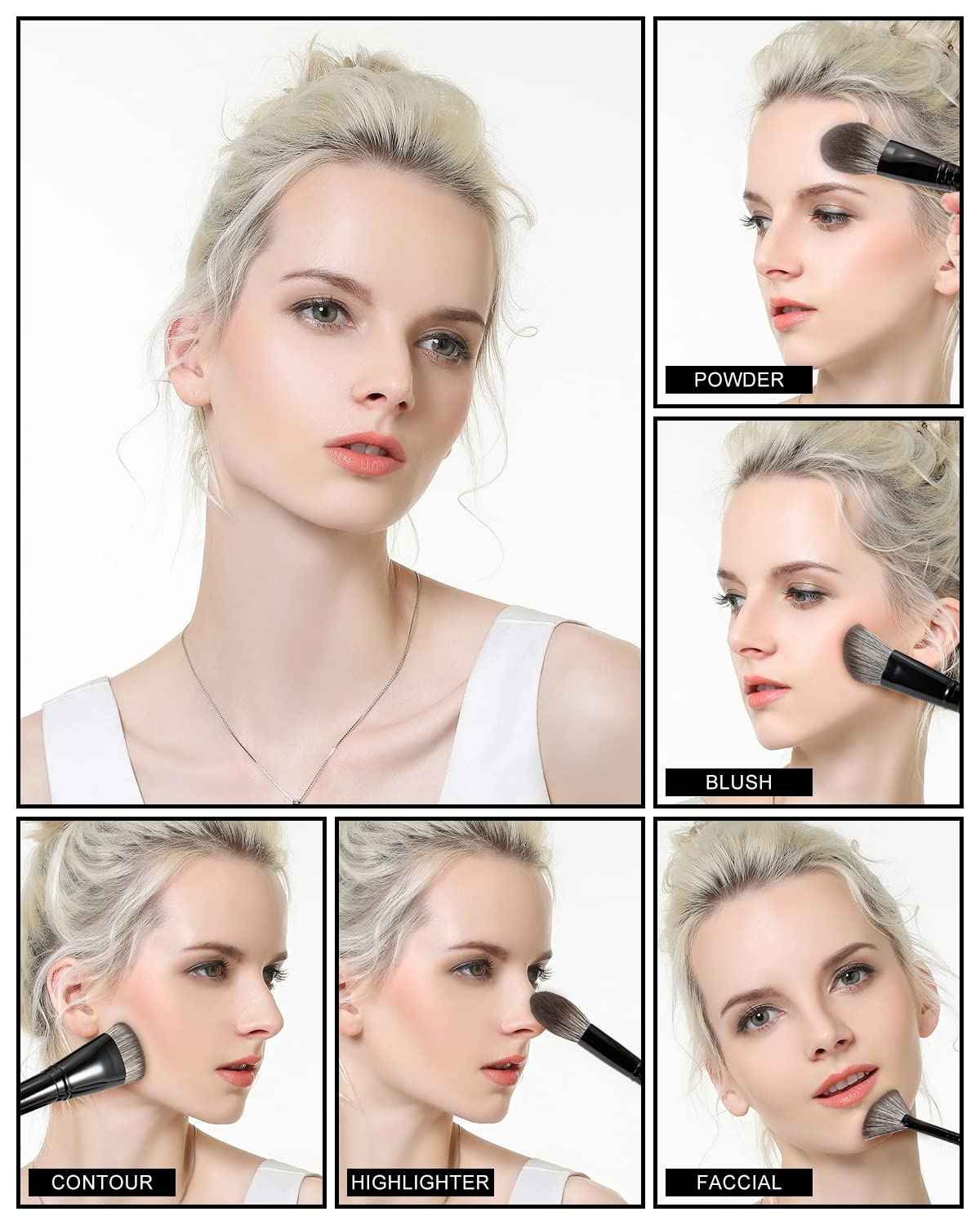 Anmor Luxurious Black Makeup Brush Set, Premium Makeup Brushes for Foundation Kabuki Powder Blush Eyeshadow Blending Crease Makeup, Superior Soft Luxurious Makeup Brush Set with Micro Crystal Fiber