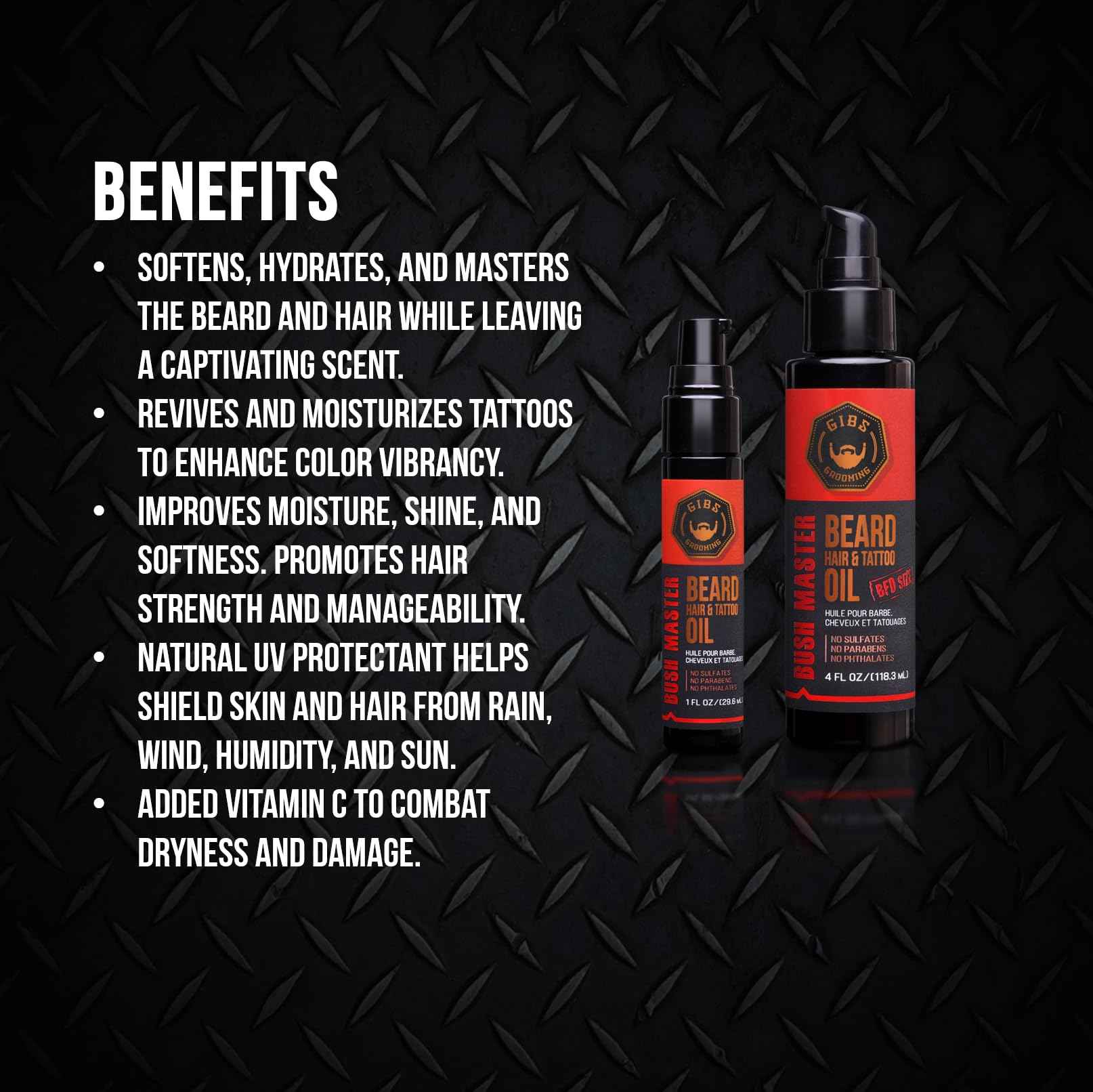 GIBS GROOMING Bush Master Beard, Hair & Tattoo Oil- All-Natural with Nutmeg, Leather, Vanilla & Musk Scent- Softens & Strengthens Beard Growth, Moisturizes Skin, 1 Fl Oz (Pack of 1)